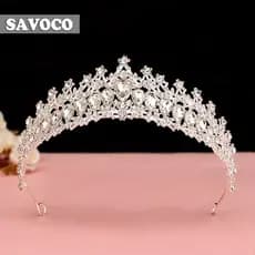 Coroa de Casamento Vintage SAVOCO, Incrustada com Strass de 9 Cores, Acessório de Cabelo Elegante, Adequada para Princes