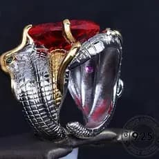 Anel feminino original, feito de prata 925, design vintage em forma de cobra, incrustado com rubi R2126 ZHXU 8TJE.