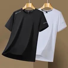 Camiseta masculina de seda gelo verão de secagem rápida em torno do pescoço de manga curta tamanho grande Casual esporte