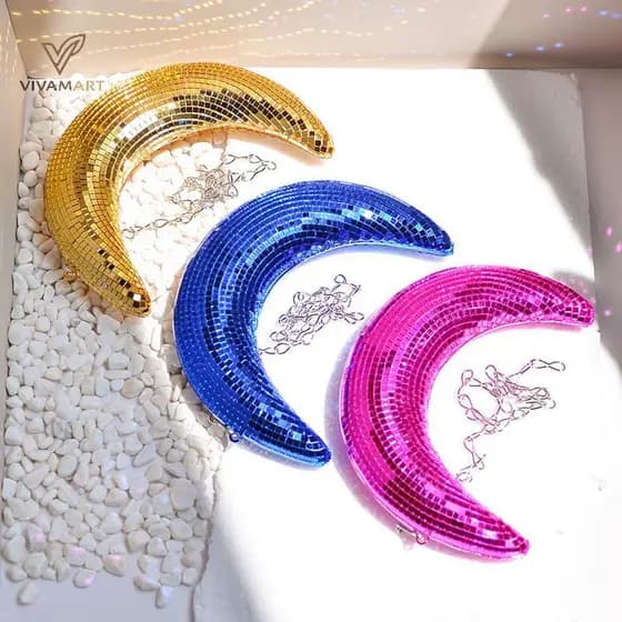 Vivamart Lua Em Forma De Bola De Discoteca Pendurado Ornamento Glitter Espelho De Vidro Reflexiva Pingente Festa De Casa