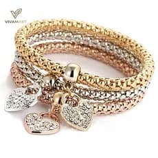 Vivamart Moda Feminina 3 Peças Ouro Prata Rosa Pulseiras Conjunto Strass Pulseira Joias