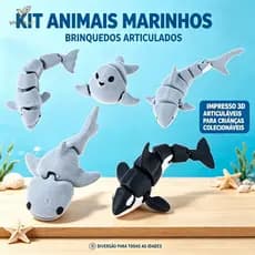 Vivamart 3D Impresso Pequeno Animal Conjunta Simulação Flexível Tubarão , Baleia Assassina Ornamento Decoração De Casa