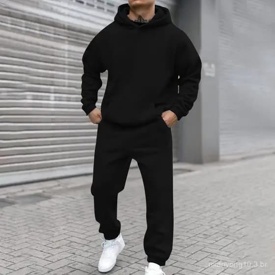Europeu americano Cross-Border outono inverno novo estilo forro de lã moda masculina moletom terno Casual solto manga co