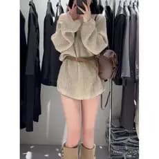 Francês oco camisola de manga comprida feminina 2025 outono inverno novo estilo solto Casual meados de comprimento topo