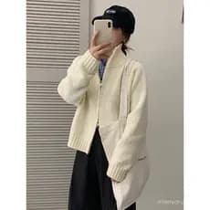 Cross-Border outono inverno novo estilo duplo zíper gola alta grosso malha Cardigan topo estilo preguiçoso camisola femi