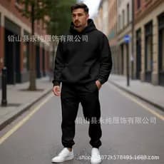 Moletom masculino transfronteiriço terno outono inverno lã moda europeu americano moletom com capuz cor sólida terno de