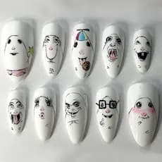 Conjunto de 10 peças de adesivos de unhas emoticons divertidos em formato de amêndoa tipo Push peças de unhas acrílicas