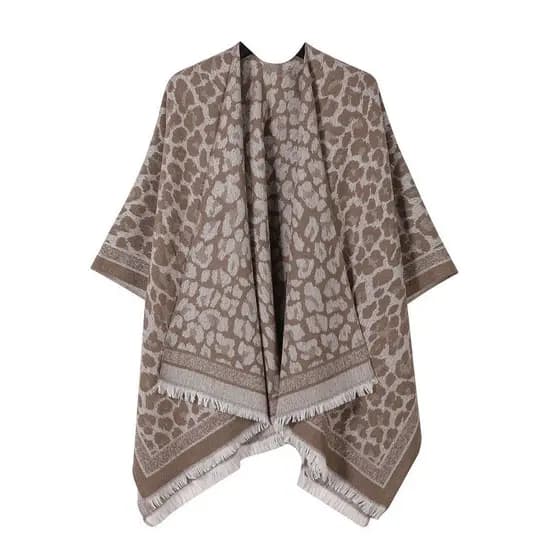 Nova moda europeia americana transfronteiriça clássica estampa de leopardo borla dividida imitação de caxemira xale exte