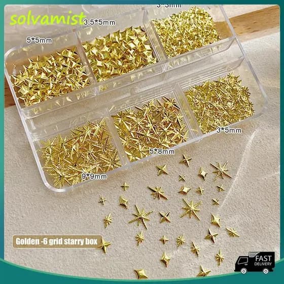 6 Grades Metálicas Ouro Prata Arte Do Prego Strass Decoração Manicure Encantos Flatba Starburst Pentagramas Jóias Acessó