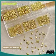 6 Grades Metálicas Ouro Prata Arte Do Prego Strass Decoração Manicure Encantos Flatba Starburst Pentagramas Jóias Acessó