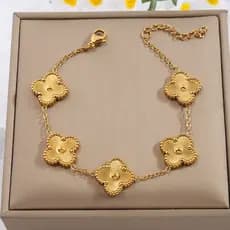 Pulseira de Luxo Leve Premium Nova com Flor de Quatro Folhas em Duas Cores Ouro e Prata CNDF