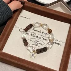 Pulseira de cristal branco exclusiva para homens e mulheres, estilo vintage original com âmbar natural e madeira de agar