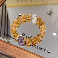 Pedra Olho de Tigre Aura Roxa, Citrino Amarelo, Torre de Cristal Natural Feminina, Pulseira Torre Roxa, Pulseira de Cris