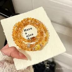 Cangantata Pulseira de Ouro de Alta Qualidade com Cristal Natural e Círculo Triplo, Ornamento Exquisito de Pérolas Amare