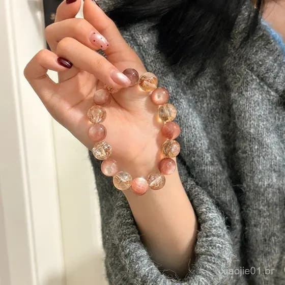 Pulseira de cristal leve para mulheres, com fio de folha de ouro rosa luxuoso, mica em pó dourado, pulseira de cristal n