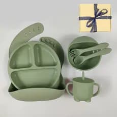 Tigela anti derramamento bebê Tigela silicone com ventosa fundo Prato infantil com ventosa Conjunto de talheres para cri