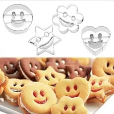 Conjunto de 4 formas de aço inoxidável para assar, forma de biscoito com rosto sorridente FAIY DEHS