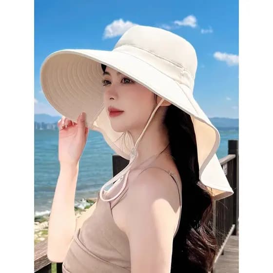 chapeu de praia chapeu praia chapeu country feminino Chapéu protetor solar de aba grande feminino capa rosto xale Anti-u
