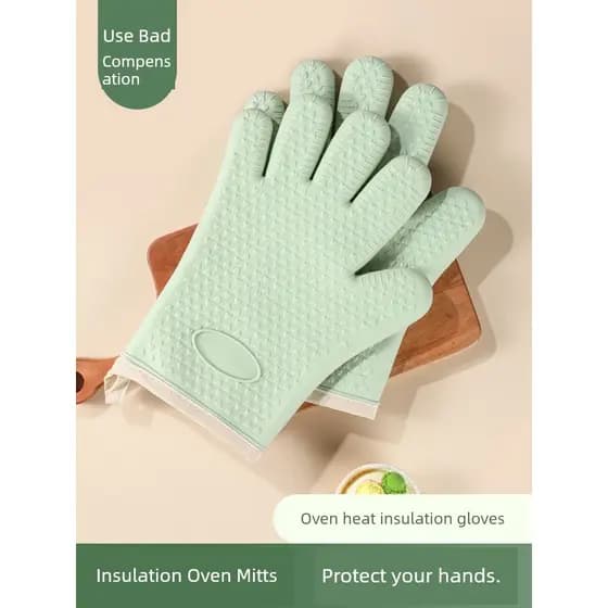Luvas de forno Silicone anti queimadura Luva térmica cozinha Luvas Anti-escaldantes flexíveis de cinco dedos de Silicone