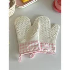 Luva térmica cozinha Silicone anti queimadura Luva resistente ao calor Prático ins rosa xadrez açúcar agulha luvas Anti-