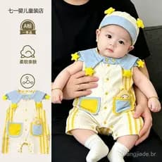 Novas roupas finas de verão para bebês, roupas externas super fofas para bebês, macacão com tema de estrelas para menino