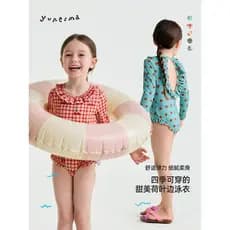 Novo maiô de verão de secagem rápida para meninas Yunerma, roupa de banho infantil de manga comprida com renda para toda