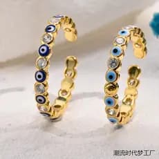 Anel de olho azul EvilEyes EvilEyes Devil's Eye Latão Anel de zircão aberto Diamante Anel de moda ajustável