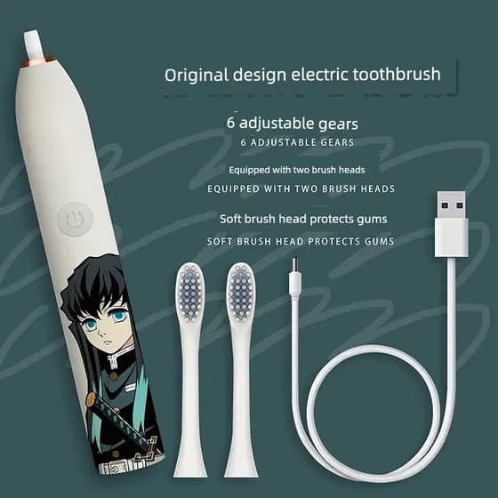 Demon Slayer dos desenhos animados escova de dentes elétrica ultrassônica carregamento totalmente automático estudante à