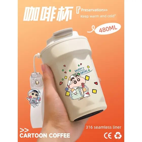 garrafa de agua termica garrafa de agua garrafa térmica Crayon Shin-Chan xícara de café copo térmico meninas de alto va