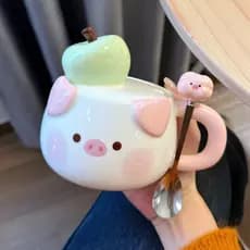 garrafa de agua infantil garrafa de água infantil garafa de agua infantil Bonito maçã verde Piggy em forma de caneca de