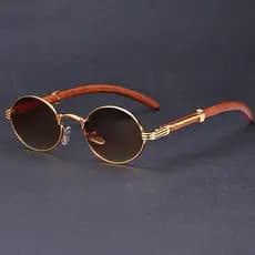Retro pequeno quadro óculos feminino imitação de grão de madeira Oval quadro óculos de sol masculino na moda Anti-alto f