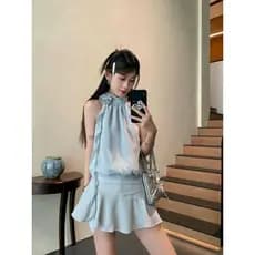 Vestido Curto Verão Vestido Mini Feminino Vestido Tomara Que Caia G vestido azul sem mangas com gola halter 2026 verão n