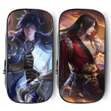 Honor of Kings Li Xin, Ju Youjing Estojo de Lápis com Zíper em Lona de Grande Capacidade para Estudantes do Ensino Funda