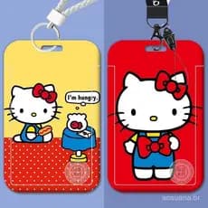 Porta-cartões Hello Kitty para cartões de refeição de estudantes, passes de ônibus, cartões de identificação de trabalho