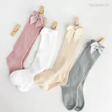 Yazan meias infantis para panturrilha, arco, tubo médio, oco, estilo princesa, respirável, macio, bebê, primavera, verão