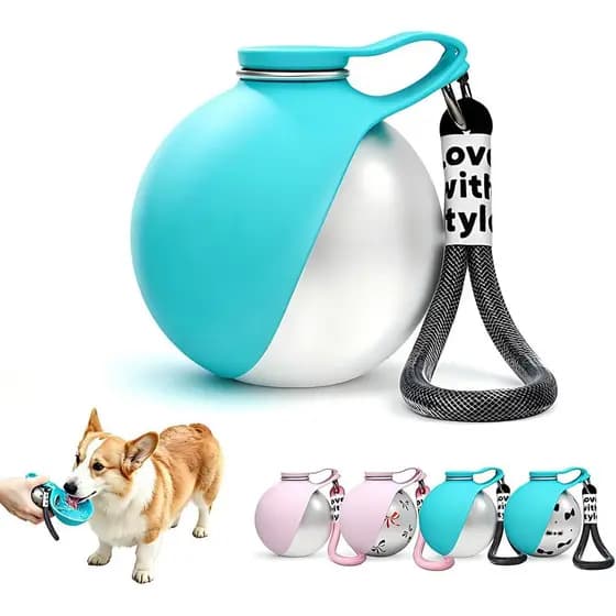 Garrafa de Água Portátil para Cães, 10 fl oz, Garrafa de Aço Inoxidável e Tigela de Silicone, à Prova de Vazamentos e Co