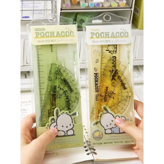 Conjunto de régua Pacha Dog para alunos do ensino fundamental Conjunto de régua de 18 cm Régua transparente de 4 peças c