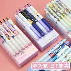 Yimulin caneta gel ponta gorda push tipo ST ponta caneta gel preta bonito dos desenhos animados assinatura caneta estuda