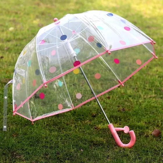 Macio bonito colorido ponto transparente guarda-chuva transparente à prova de vento guarda-chuva de cabo longo Polka dot