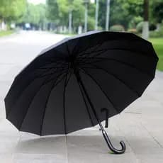 Guarda-chuva preto puro com alça longa, 16 ossos, automático, masculino, feminino, à prova de vento, ensolarado, guarda-