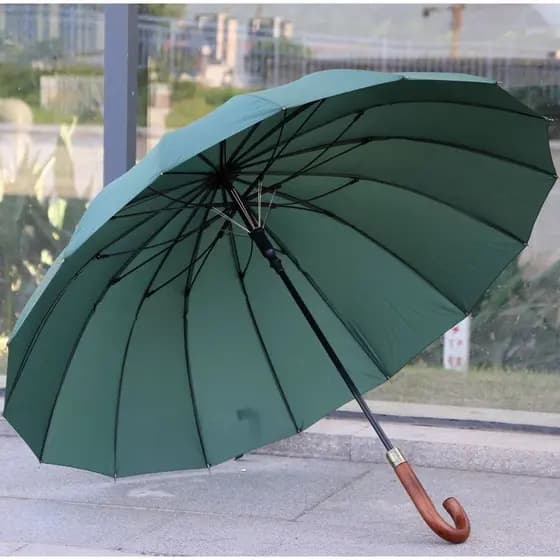 16 ossos atualização forte à prova de vento dupla camada guarda-chuva superfície Qiutong guarda-chuva de madeira maciça