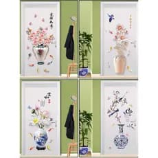 Adesivos decorativos estilo chinês fresco, porta de madeira, guarda-roupa, decoração de porta, vaso de lótus, autoadesiv