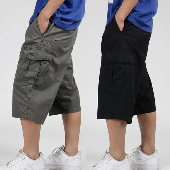 Calças casuais masculinas de verão calças cortadas puro algodão macacão Shorts cintura alta ao ar livre solto mais gordu