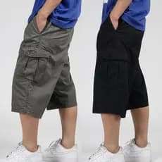 Calças casuais masculinas de verão calças cortadas puro algodão macacão Shorts cintura alta ao ar livre solto mais gordu