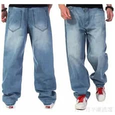 Calças de brim masculinas em linha reta solta tipo gordura cara calças casuais Hip Hop calças de dança de rua calças de
