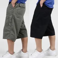 Macacão de verão calças médias plus size plus size calças cortadas calças gordas masculinas gordura puro algodão solto c
