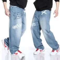 Calças de brim masculinas em linha reta solta tipo cara gordo calças casuais Hip-Hop calças de dança de rua calças de sk