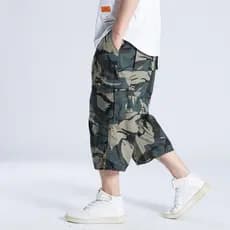 Macacão de verão fino solto tamanho grande masculino Multi-bolso calças médias ao ar livre Casual calças cortadas mascul