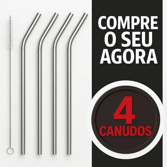 4 Canudos Inox Reutilizável com 1 Escova Limpeza Canudo para Suco Drinks 21 CM - ENVIO IMEDIATO