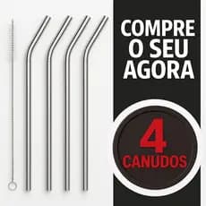 4 Canudos Inox Reutilizável com 1 Escova Limpeza Canudo para Suco Drinks 21 CM - ENVIO IMEDIATO
